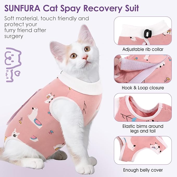 Cat Recovery Suit, Kitten Surgical Full Bodysuit for Abdominal Wound Protector Anti Licking After Surgery, Professional Bandages Cone E-Collar Alternative for Small Male & Female Pets