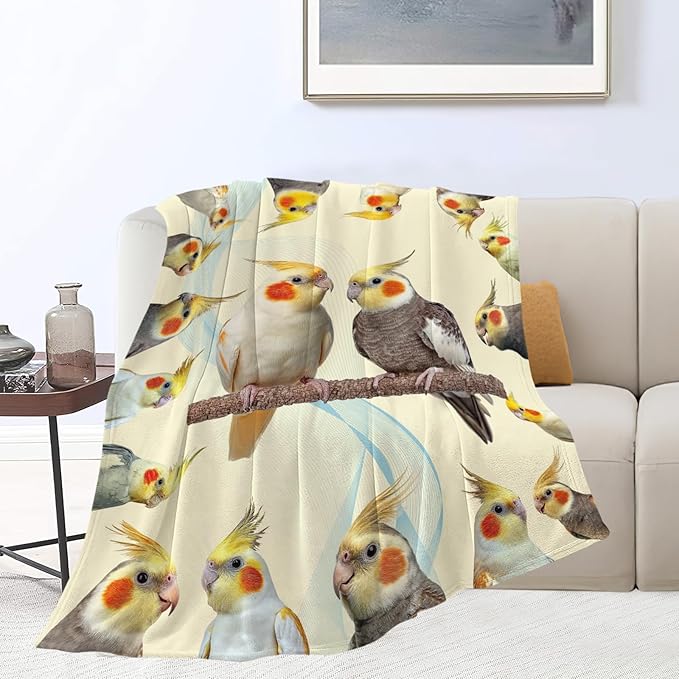 Parrot Bird Throw Blanket Cute Cockatiel Stuff Gifts for Kids Girls Boys Adults Women Men Soft Cozy Warm Plush Fluffy Fuzzy Fleece Blanket Decor 50''X60''