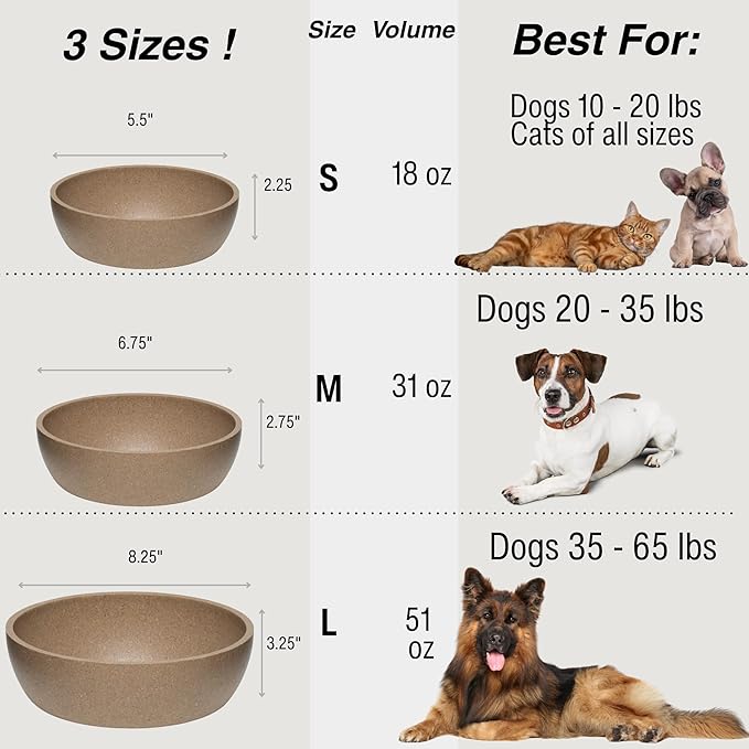 Loving Pets - Dolce Bamboo - Eco-Friendly Pet Bowls & Dishes for Dog, Cats, Puppy Food and Water Bowl -Sustainable and Dishwasher Safe, Made with Real Bamboo (Large, Coffee-Brown)