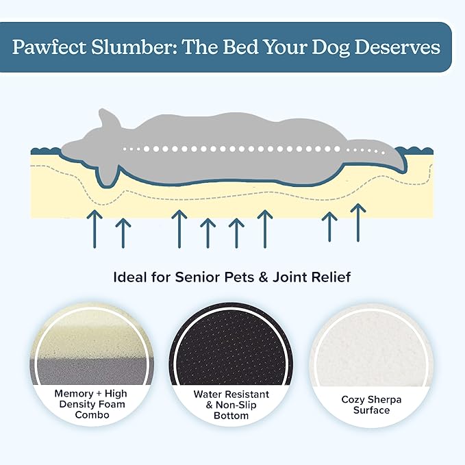 Orthopedic Dog Bed - 2-Layer Memory Foam Dog Bed with Machine Washable Sherpa Cover - 30x20.5 Mattress for Medium Dogs up to 45lbs by PETMAKER (Brown)