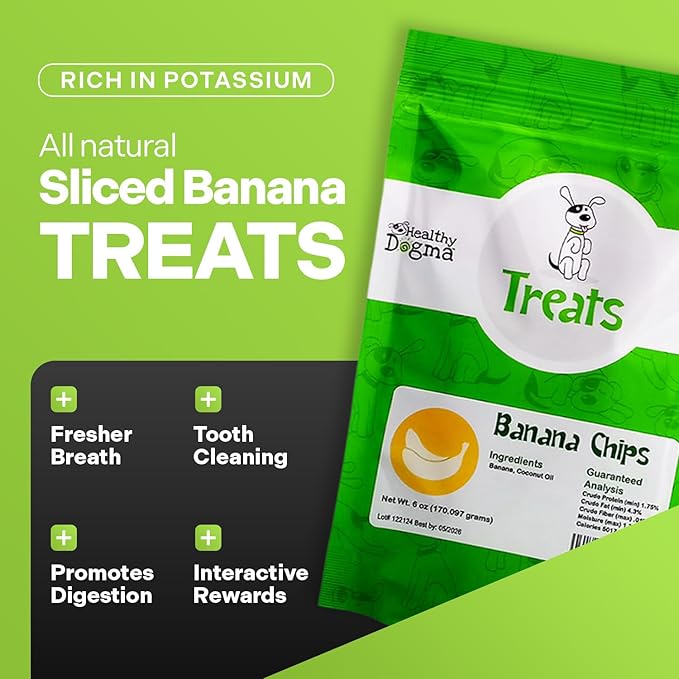 Healthy Dogma Banana Chips Treat for Dogs - All-Natural, & Clean Ingrediant Snacks - Supports Digestion, Energy & Immune Health - Perfect for Training & Sensitive Stomachs,(8 oz)