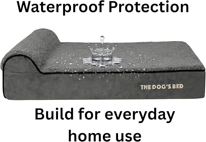 The Dog’s Bed Orthopedic Memory Foam Dog Bed with Headrest, Calming Surface – CertiPUR-Certified Foam, Plush Fabric, Grey Plush, XL, 6-Inch