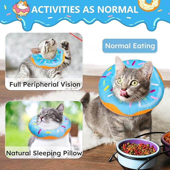 Hpetppy Cat Cone Collar Soft, Cat Recovery Collar for Wound Healing Cute Donut Adjustable Kitten Cones to Stop Licking Comfortable Lightweight Neck Elizabethan Collars for Cats Kittens After Surgery