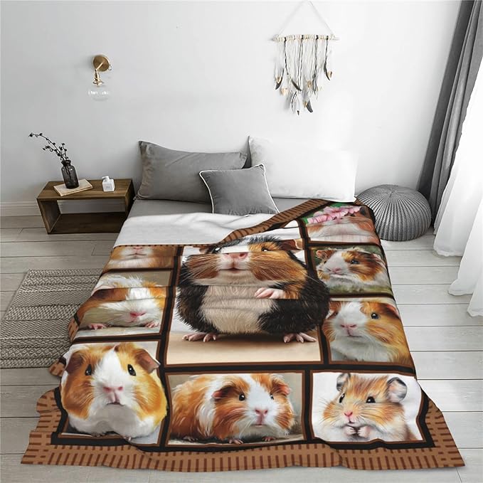 Guinea Pig Blankets, Guinea Pig Throw Blankets, Gifts for Women Men Boys Girls Lover Adult Cozy Fleece Flannel Bedding Stuff Animal Plush for Couch Sofa Bed 80"X60"