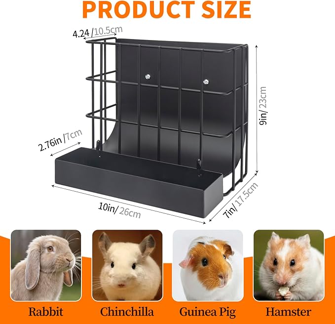 BESNEW 2 in 1 Rabbit Hay Feeder with Food Box,Upgraded Metal Guinea Pig Hay Feeder Hay-Leak Proof Bottom,Easy to Install,Bunny Supplies for Rabbit Guinea Pig Chinchilla Small Animals