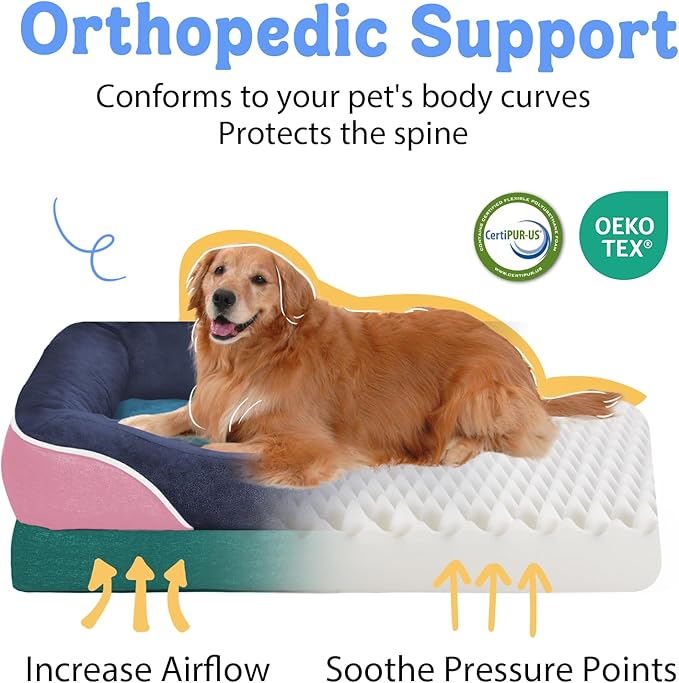 Chez Paw Orthopedic Extra Large Dog Bed - XXL Washable Giant Pet Couch Sofa with Removable Cover Waterproof Bolster for Large Size Dogs, 45x35