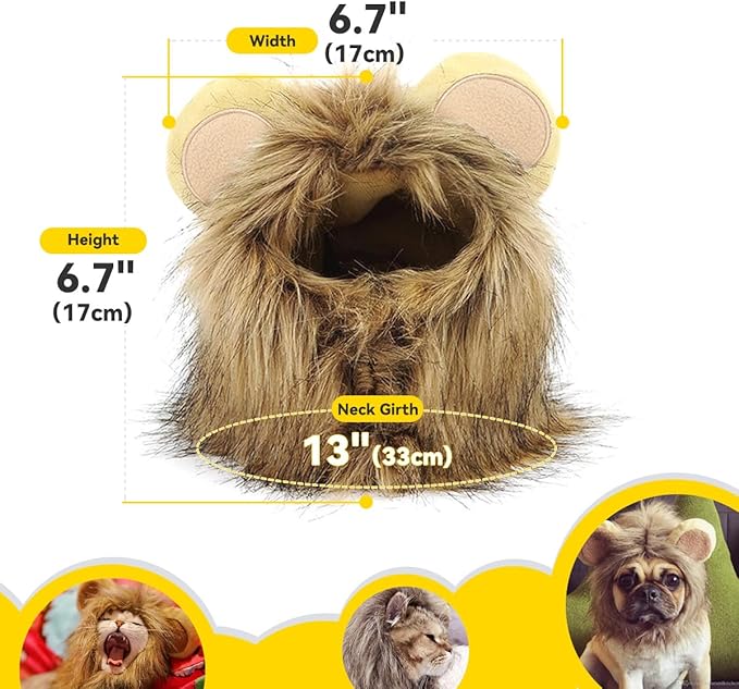 NAMSAN Lion Mane for Cat Small Dog, Halloween Cat Costume Lion Mane, Wig Lion King Hat Cosplay, Kitten Outfit for Halloween Holiday Party Activity