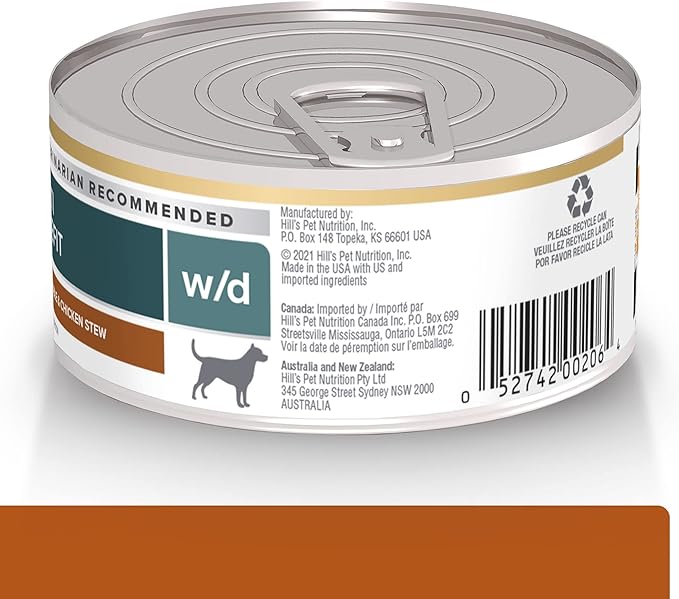 Hill's Prescription Diet w/d Multi-Benefit Digestive/Weight/Glucose/Urinary Management Wet Dog Food, Vegetable & Chicken Stew, 5.5 oz. Cans, 24-Pack
