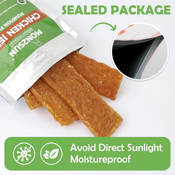 MON2SUN Dog Treats Chicken Jerky Pumpkin Flavor, Rawhide-Free, Gluten-Free, Healthy Jerky Snacks for Small Dogs, 10.6 oz