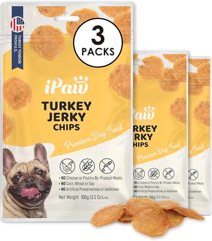 iPaw 3 Combo Turkey Chips Dog Treats for Puppy Training, All Natural Human Grade Dog Treat, Hypoallergenic, Easy to Digest (Turkey Chips), 3 Packs