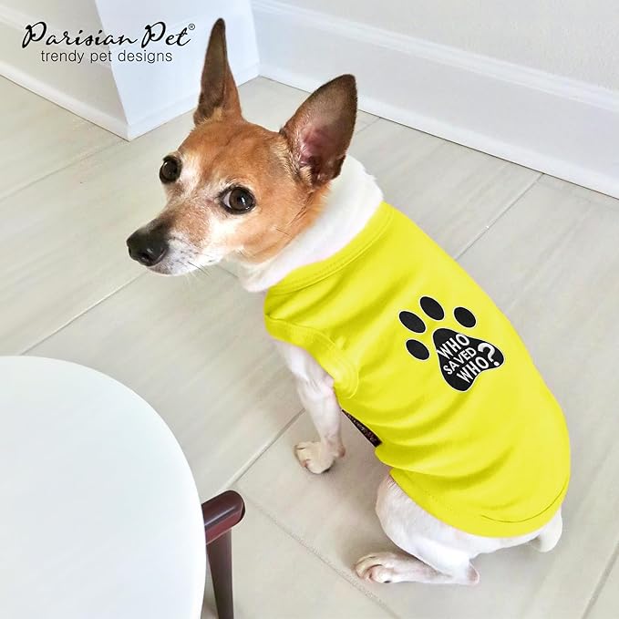 Parisian Pet Dog Shirt – 100% Cotton Shirts for Medium Dogs - Sleeveless Yellow Puppy Vest with Paw Print – Breathable Pet Apparel – Pullover Summer Dog Clothes - Stretchy Funny T Shirts for Dogs