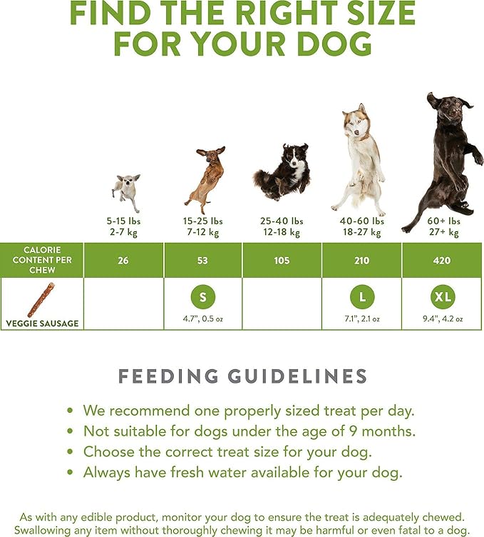Whimzees Natural Dog Treats - Veggie Sausage Sticks Large - 7 Pack - (Dogs 40-60 lbs) - Pack of 2