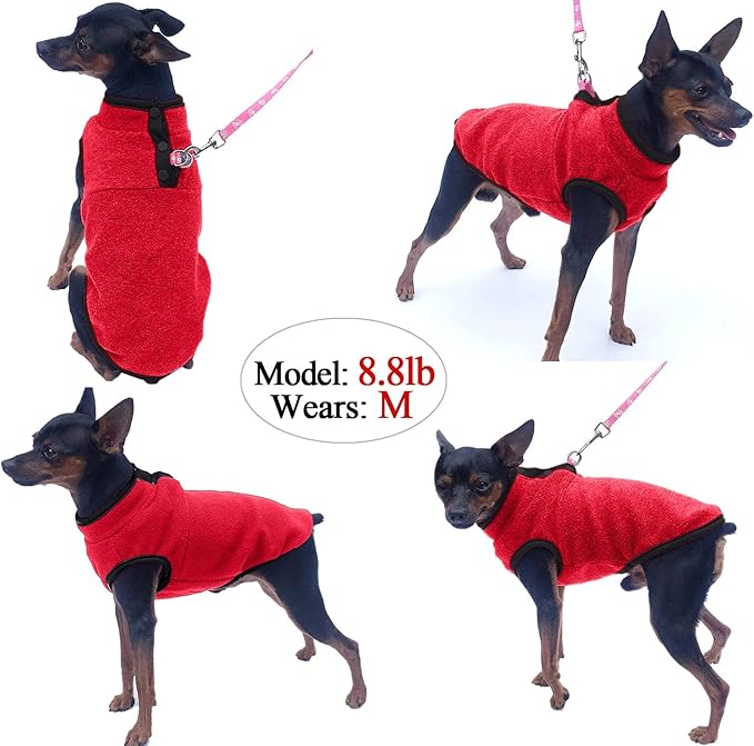 2 Pack Dog Sweater, Warm Puppy Jacket, Autumn Winter Coat, Pet Stretch Fleece Apparel with Buttons for Small Medium Dogs Cats (Red+Blue, Small)