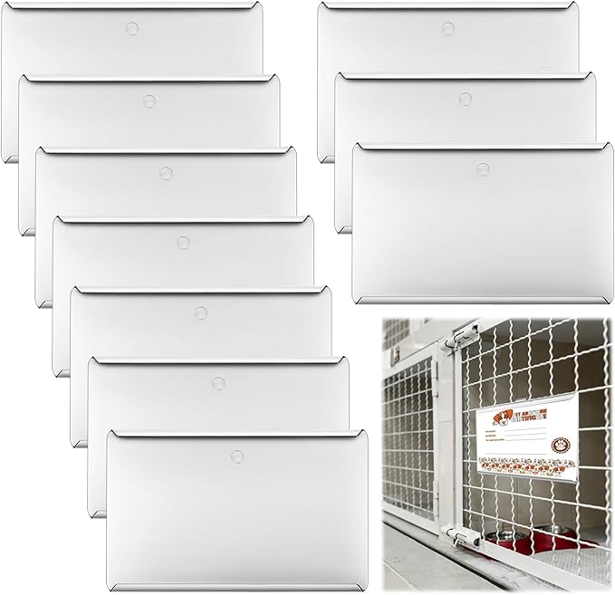 LEIFIDE 10 Pcs Metal Kennel Card Holders Kennel Accessories Dog Cat Boarding Cards Record Pet Care ID Info for Dog Hamster Cage Boarding Supplies for Veterinarian Shelter Grooming (3 x 5 Inches)