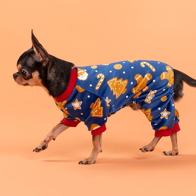 Fitwarm Gingerbread Man Dog Pajamas, Christmas Clothes for Small Dogs Boy Girl, Funny Holiday Pet Outfit, Red, Blue, Brown, Large