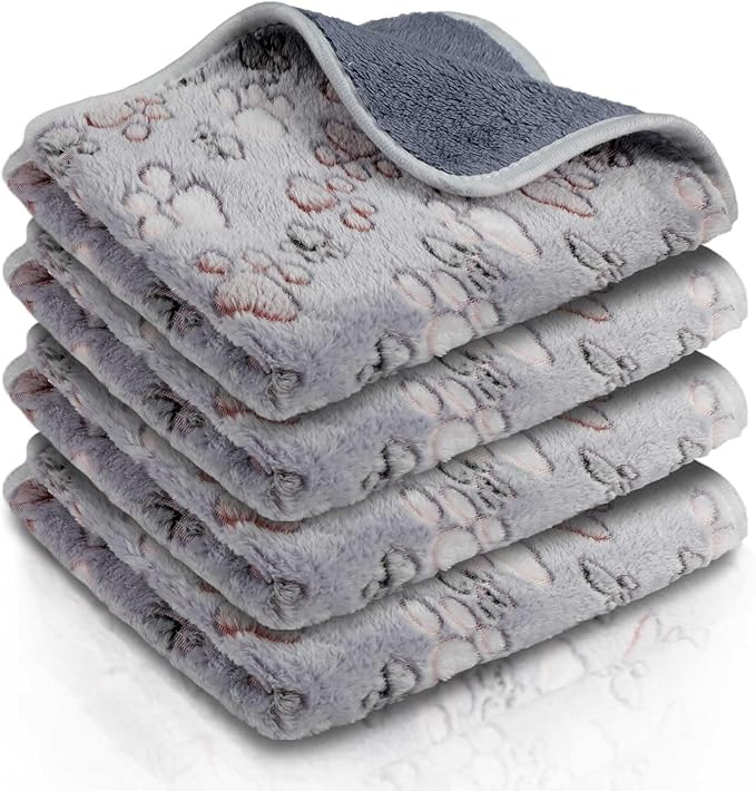 Reginary 4 Pcs Waterproof Guinea Pig Blankets Washable Small Animal Fleece Bedding Guinea Pig Cage Liners Reusable Training Pads Pet Pee Pad Sleep Mat for Hamster(Adorable Paw,12 x 12 Inch)