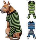 2 Packs Breathable Cotton Dog Recovery Suit for After Neuter Spay Abdominal Wounds Protector, Professional Anti-Licking Onesies for Male Female Pets Surgery Bandages, 2XL Blue & Green Stripes