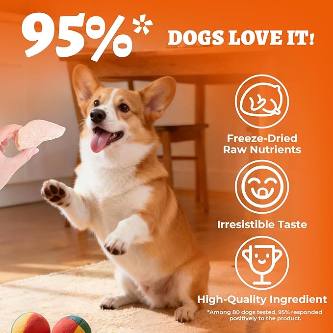 12.3oz Freeze Dried Dog Treats, Single Ingredient Duck Breast Slices, Healthy Dog Treats for Medium & Large Dogs, Human Grade, Low Calorie, Grain Free Training Snacks for Dogs