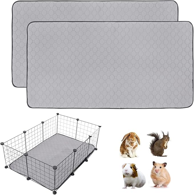 2Pack Guinea Pig Cage Liners, LWYMX 24''X36'' Washable Guinea Pig Pee Pads, Non Slip Reusable Super Absorbent Guinea Pig Training Mat Bedding Fleece for Small Animals Hamster Rabbit Chinchilla Rat