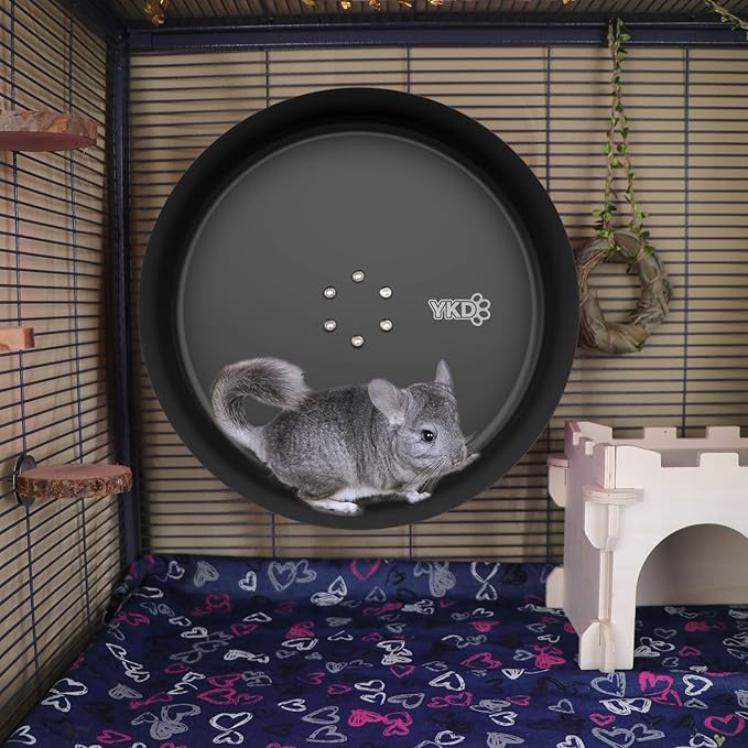 15" Silent Chinchillas Exercise Wheel, Aluminum Alloy Noiseless Running Wheel for Syrian Hamsters, Hedgehogs, Squirrels and Small Pets (Black)