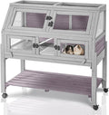 Guinea Pig Cages with Wheels, Large Hamster Cage with Anti-Chewing Ramp and Hideouts, Zinc Cool Plate, Plastic Floor, Deeper Leakproof Tray, Small Animal Cage for Indoor and Outdoor (Light Grey)