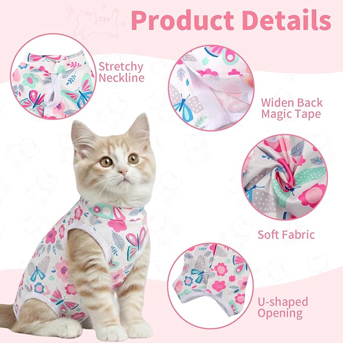 Cat Recovery Suit Cat Onesie for Cats After Surgery, Breathable Cats Surgery Recovery Suit for Female Spay & Abdominal Wounds, Kitten Surgical Onesie Body Suit Anti Licking Cone Alternative