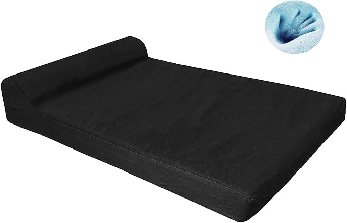 Dogbed4less Premium HeadRest Orthopedic Gel Memory Foam Dog Bed for Extra Large Dogs, Waterproof Lining and Washable Black Canvas Cover, Jumbo 55"X47"