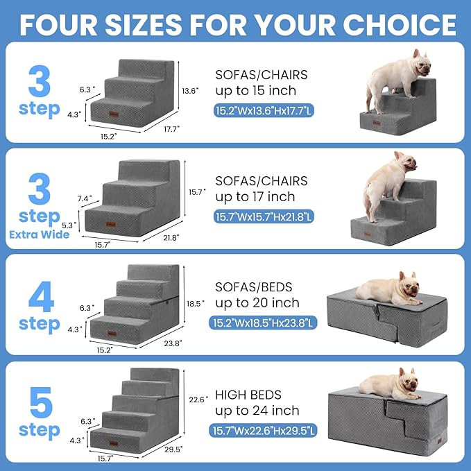 Aodisman Dog Stairs for High Bed 22.6" H,5-Step Dog Steps for Small Dogs and Cats,Indoor Non-Slip Balanced Pet Stairs are Suitable for Puppy,Older Cat,Grey