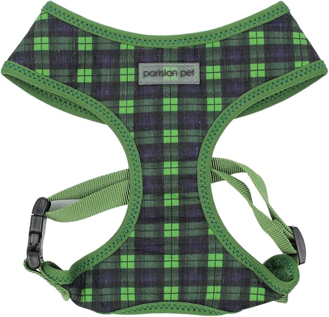 Parisian Pet Green Plaid Dog Harness - Breathable No Pull Puppy Harness with Leash Ring - Adjustable Harnesses for Dogs - Soft Padded Step-in Pet Vest - Lightweight Dog Vests for Small Sized Dogs