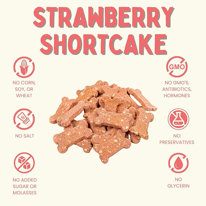 Winnie Lou Organic Dog Treats – Natural Dog Biscuits, USA Made, Organic Ingredients, Clean, Sensative Stomach, All Breed Sizes, High Protein, Hypoallergenic, Strawberry Shortcake Treats (Pack of 2)