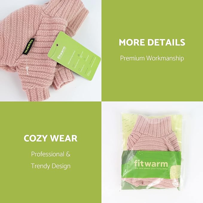 Fitwarm Turtleneck Knitted Dog Sweater Puppy Pajamas Thermal Doggie Winter Clothes Knitwear Pet Coats Cat Apparel Pink X-Small