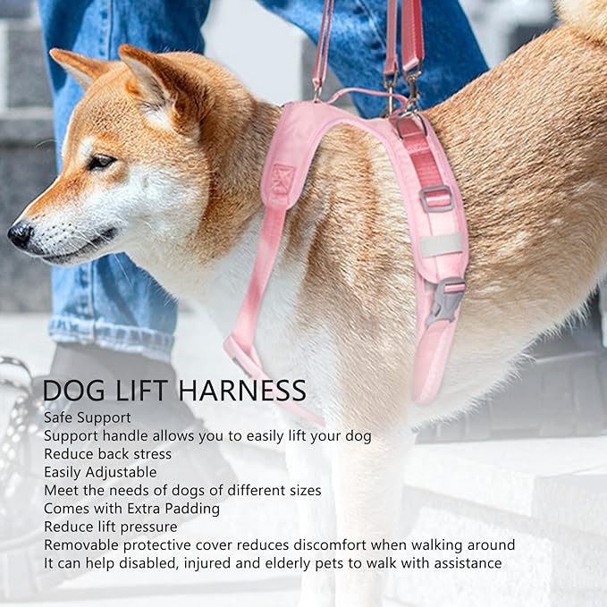 Adjustable Dog Lift Harness, Dog Hind Leg Support Sling Vest with Padded Handle for Senior Disabled Dogs, Removable Cover Mobility Aid for Car and Walk Assistance (M)