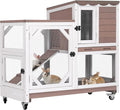 GUTINNEEN Rabbit Hutch Mobile Bunny Cage with Wheels, Chewproof Ramp, Leak Proof Trays – Ideal Cage for Rabbits, Guinea Pigs, and Chickens, Indoor/Outdoor Use,39.4" L x 22" W x 37" H, Brown