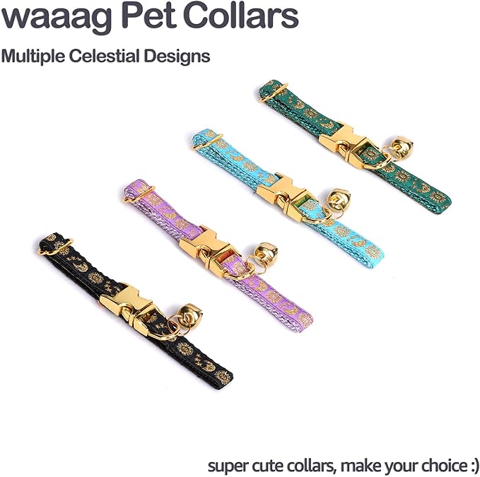 waaag Pet, Moons Stars Suns Dog Collar Cat Collar, Multiple Designs Crescent Celestial Dog Cat Collar Leash Harness XX-Small (Pack of 1)