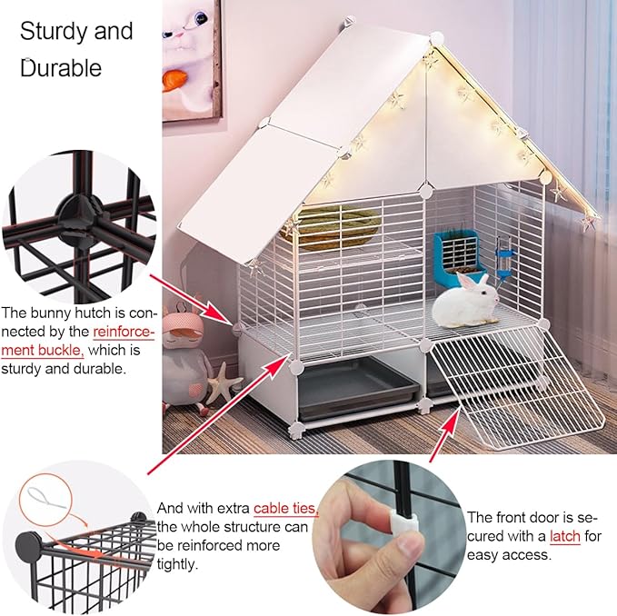 Choowin 2-Story Small Rabbit Cage Bunny Hutch Guinea Pig Cage Small Animals Cage, Metal Wire Netting Villa with Pull-Out Tray, Indoor Habitat Cage for Ferret Chinchilla Hedgehog, White