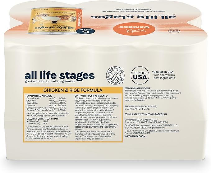 Canidae All Life Stages Premium Wet Dog Food for All Breeds, All Ages, Chicken & Rice Recipe, 13 oz. (Case of 6)
