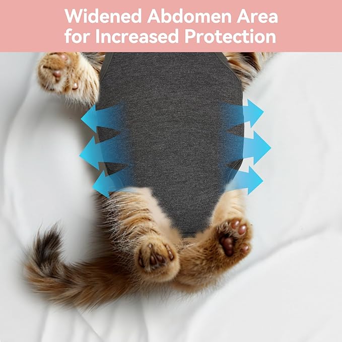 2 PCS Cat Recovery Suit for Spay Abdominal Wounds Female, Cat Onesie for Cats After Surgery, Pet Surgery Recovery Suit Kitten Onesie for Cats Anti Licking (Grey (2PCS), Small)