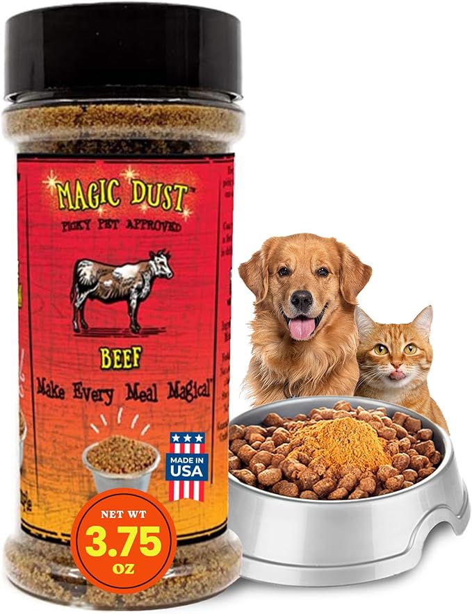 Wild Meadow Farms - Magic Dust Beef Jerky Topper, Single Protein Pet Food Topper for Dogs and Cats, Enhance Flavor & Elevate Mealtime Excitement for Picky Eaters - 3.5 Ounce Bottle in Beef Flavor