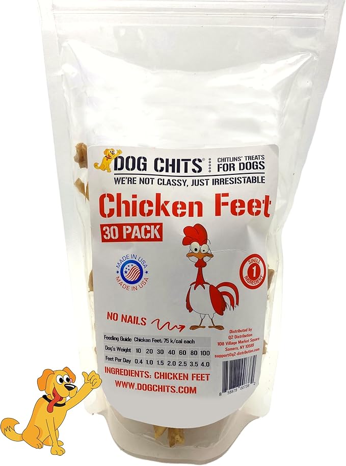 Dog Chits Chicken Feet for Dogs - Dog and Puppy Chews | All-Natural Treats | Large and Small Breeds | Nothing Added | Dehydrated | 30 Pack
