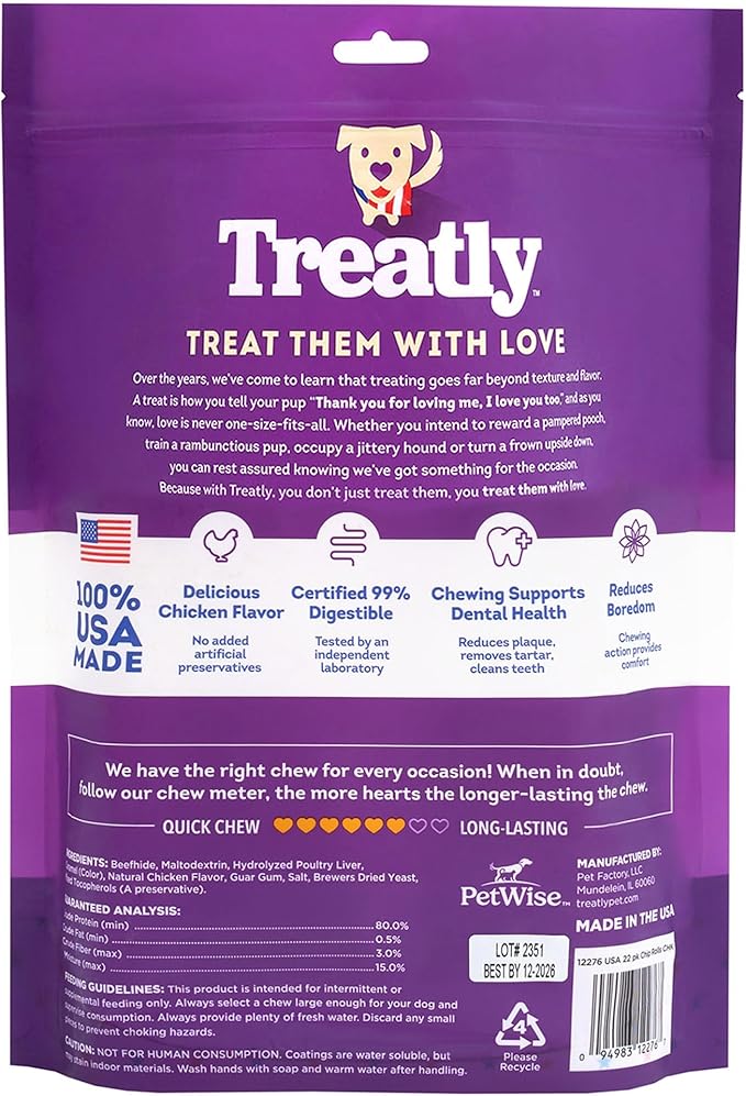 USA Beefhide Chip Rolls 5-6" Dog Chew Treats - Chicken Flavor, 22 Count/1 Pack