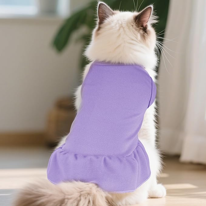2 Pcs Dog Dresses Cat Skirt Solid Color Dog Clothes Summer Sleeveless Puppy Girl Clothes for Small Pet Dogs Cats (Pink,Light Purple, Medium)