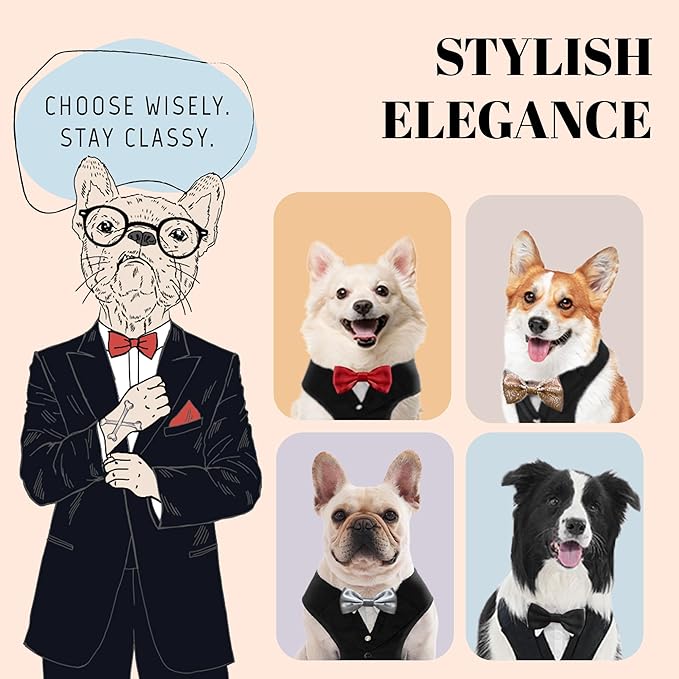 AVERYDAY Dog Tuxedo for Wedding Outfit, Dog Suit and Tie Costumes for Birthday, Halloween, Cosplay, Christmas Party, Pet Formal Wear with Bowtie, Tux for Small Dogs, Chihuahua, Bichon, Maltese, Cats