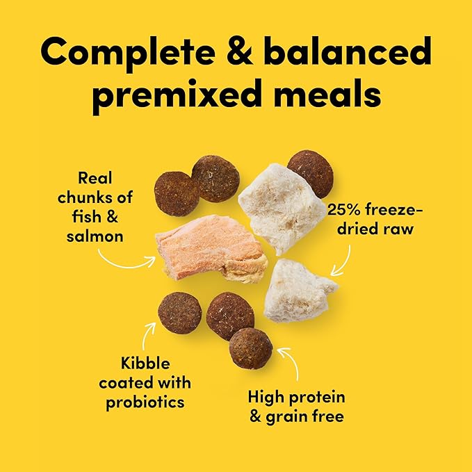 RawMix50 Ocean Fish and Salmon Dog Food, 50% Freeze-Dried Raw, High Protein, Grain-Free Kibble, Complete and Balanced, 2lb
