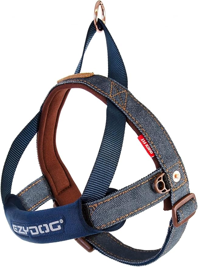 EzyDog Quick Fit Dog Harness – No Pull Harness for Training, Everyday Walking, and Easy Control - Adjustable Fit, Reflective, and Padded (Large, Denim)