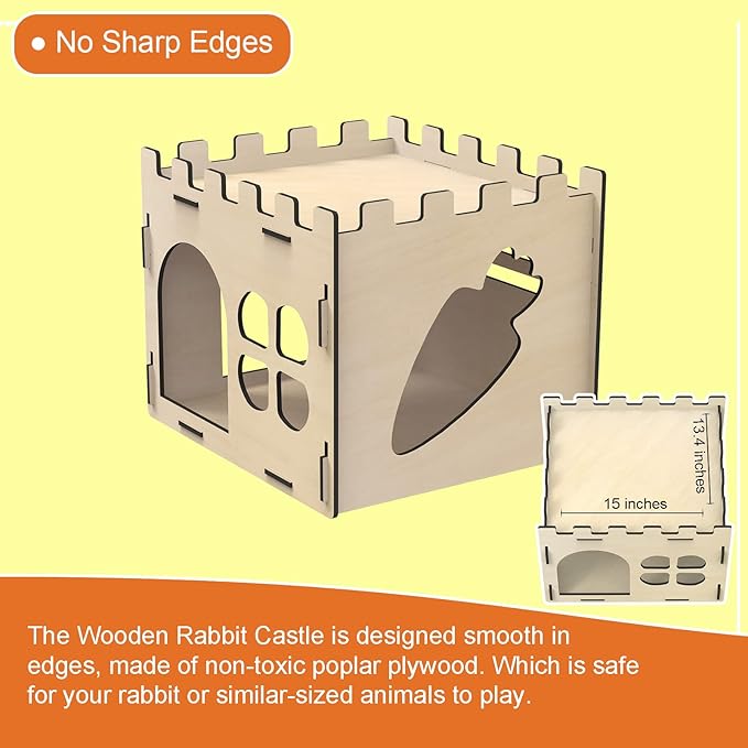 HIIMALEX Extra Large Sturdy Bunny Castle Hideout for Indoor Rabbits Play House with Stairs Round Edges Detachable Habitats for Rabbit Guinea Pig Chinchilla Hedgehog