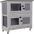 Aivituvin 2-Tier Rabbit Hutch with Tarp Door and Wheels Bunny Cage Indoor Outdoor Guinea Pig Cage Expandable with Pet Playpen 36" L, Grey