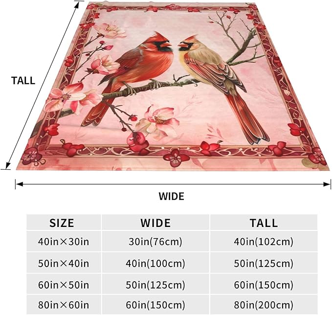 Red Cardinal Cute Decor Throw Blanket Gifts for Girls Boys - Super Warm Soft Plush Lightweight Fleece Flannel Blanket for Kids Adults - 60"X50"