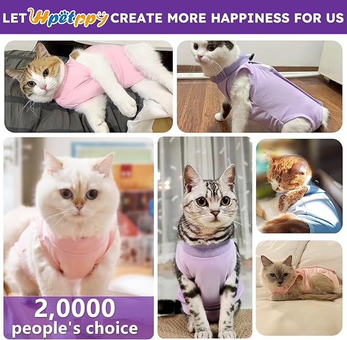 Hpetppy Cat Recovery Suit for Abdominal Wounds or Skin Diseases,Kitten Onesie for Cats After Surgery Wear Surgical Spay Suit for Female Cats Kitten Cone of Shame Alternative-Purple(S)