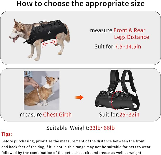 Wakytu Dog Lift Harness Sling Carrier for Dogs Hind Leg Stair Support Old, Disabled, Joint Injuries, Arthritis, Large Dogs Up and Down Stairs, Cars(33-66 LBS)