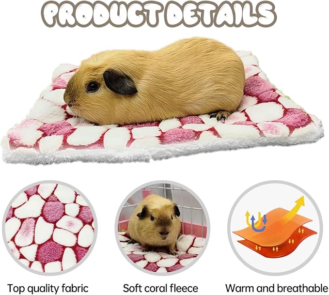 EAEDMY 4 Pieces Guinea Pig Bunny Comfortable Bed Mats Pads, Rabbit Warm Soft Bed, Hamster Bedding Pad Mats for Small Animals Chinchilla Hedgehog Baby Cats (11.8"x9.1", 2.Cobblestones Pattern)